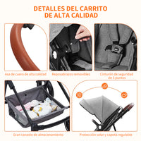 Garvee Cochecito Bebé 2en1 Alto Visión S600 Sistema Viaje Compacto Ligero Reversible Plegable Gris Claro