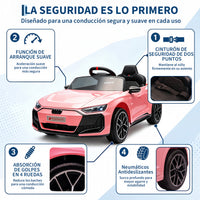 Garvee Coche Eléctrico Infantil de 12 V 4,5 Ah con Licencia Audi, Doble Modo de Conducción con Mando a Distancia, Cinturón de Seguridad, Música por USB y Doble Motor 390, Estándar EU, Rosa