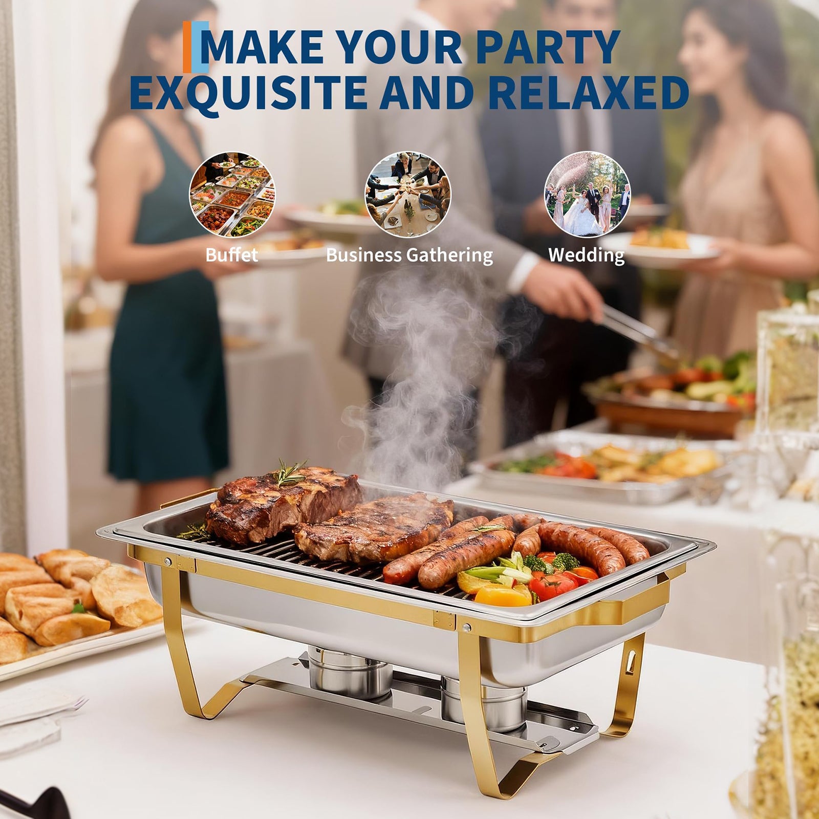 Garvee Set De Bandejas Calentadoras Buffet 6 Pzas Acero Inoxidable Control Dual De Temperatura Marco Plegable Para Bodas Y Catering