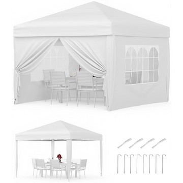 Garvee Cenador Plegable 3x3m Carpa Pop-Up Impermeable con Paredes Laterales Ventanas Tipo Iglesia y Protección UV Carpa de Fiesta Altura 270cm Color Blanco
