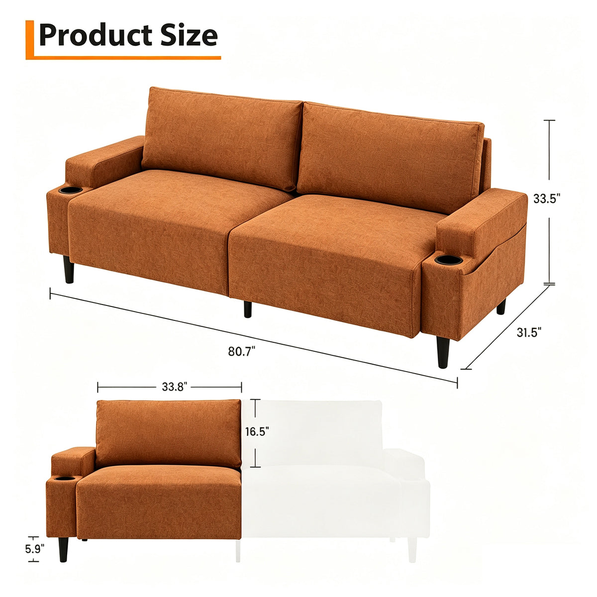Garvee Sofa de Tres Plazas en Cuero Sintetico PVC con Asiento Profundo Comodo y Estructura Resistente Soporta 385 kg, Marron