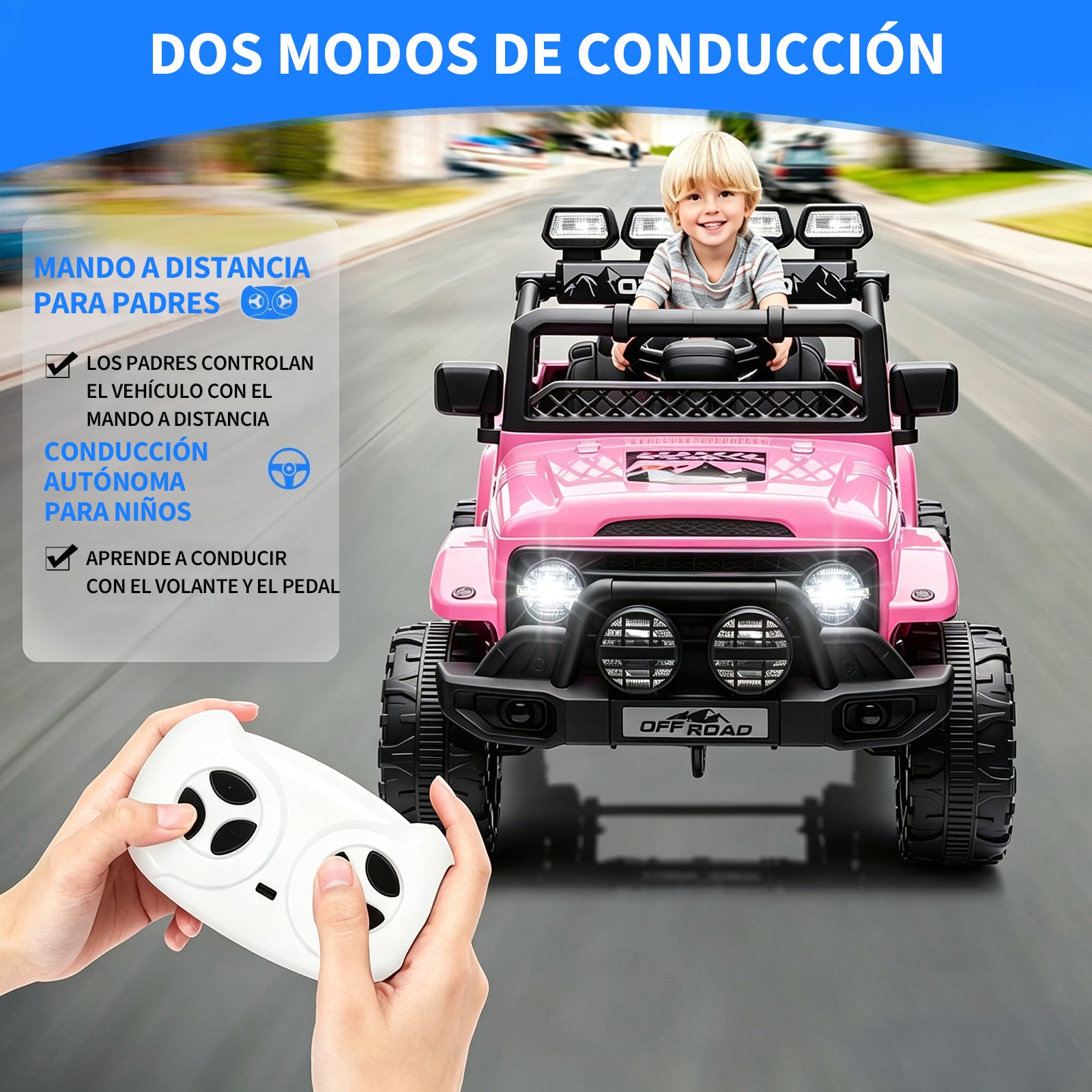 Garvee Coche Eléctrico para Niños 12V, Vehículo Todoterreno Infantil con Control Remoto 2.4G, Bluetooth, Música y Luces LED, 3-6 Años, Rosa