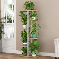 Garvee Expositor Botánico Vertical de 6 Alturas para 7 Macetas con Ahorro de Espacio para Decoradores en Esquinas o Patios Roble Natural