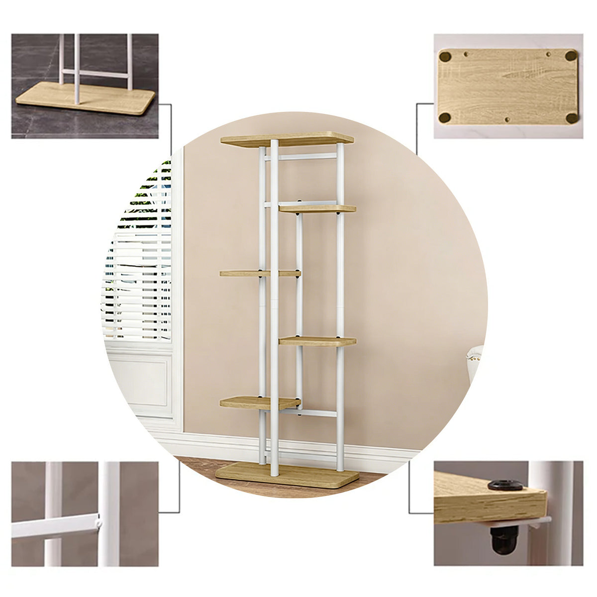 Garvee Expositor Botánico Vertical de 6 Alturas para 7 Macetas con Ahorro de Espacio para Decoradores en Esquinas o Patios Roble Natural
