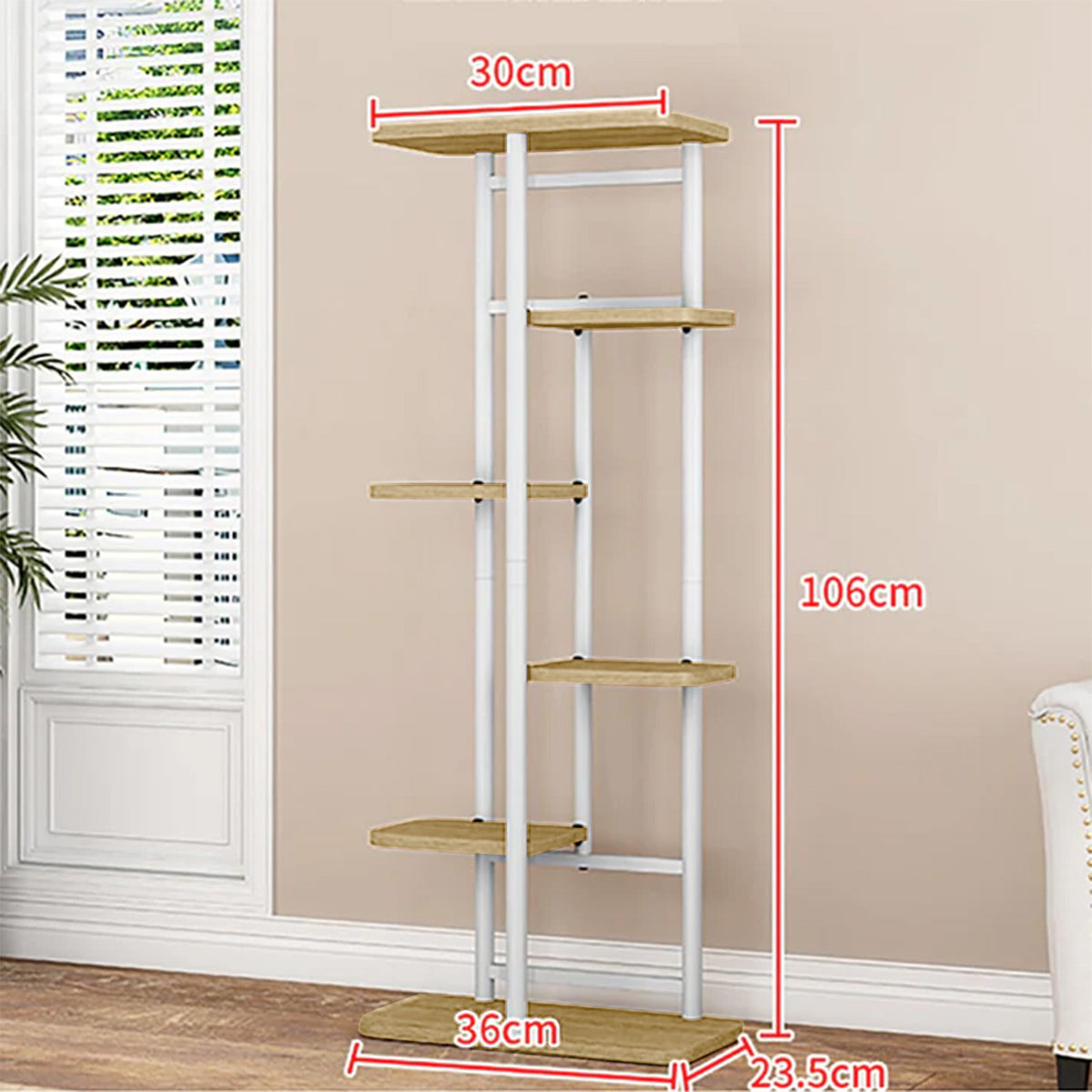 Garvee Expositor Botánico Vertical de 6 Alturas para 7 Macetas con Ahorro de Espacio para Decoradores en Esquinas o Patios Roble Natural