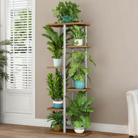 Garvee Estantería para Plantas de 6 Niveles y 7 Macetas con Estructura Metálica Robusta para Amantes de la Jardinería en Balcón o Salón Veta de Roble Clásico