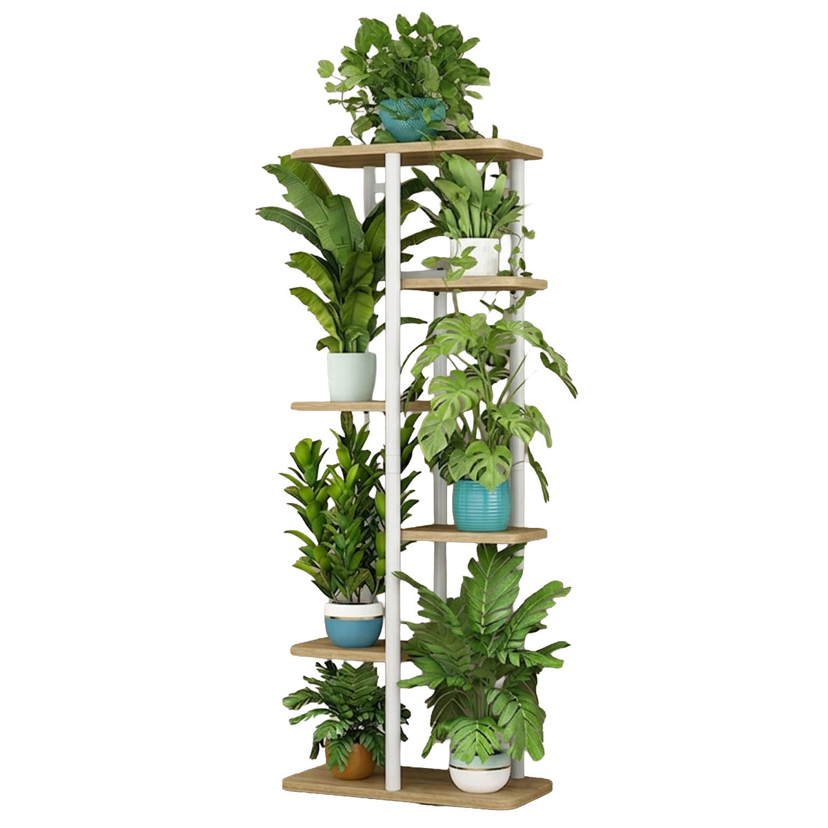 Garvee Expositor Botánico Vertical de 6 Alturas para 7 Macetas con Ahorro de Espacio para Decoradores en Esquinas o Patios Roble Natural