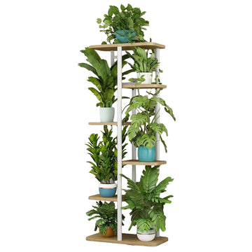 Garvee Expositor Botánico Vertical de 6 Alturas para 7 Macetas con Ahorro de Espacio para Decoradores en Esquinas o Patios Roble Natural