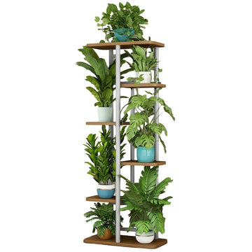Garvee Estantería para Plantas de 6 Niveles y 7 Macetas con Estructura Metálica Robusta para Amantes de la Jardinería en Balcón o Salón Veta de Roble Clásico