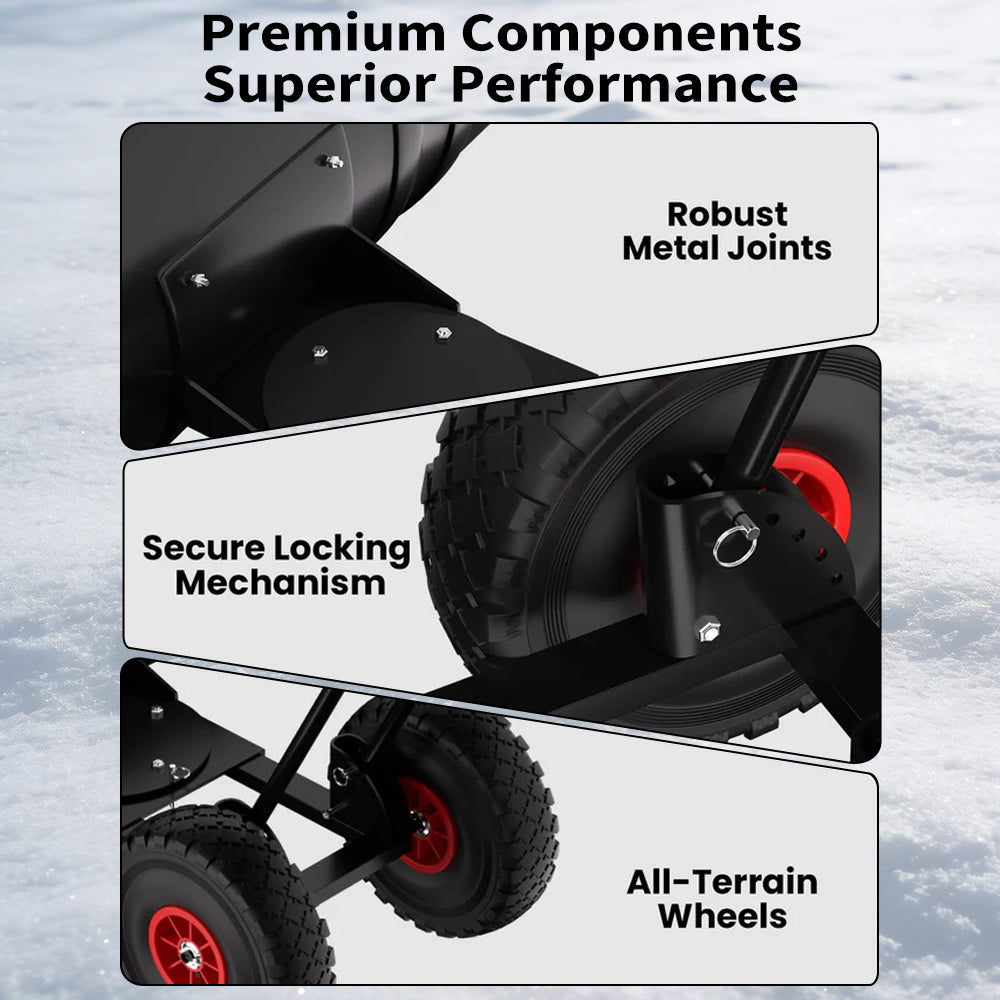 Garvee Pala de Nieve de Acero Galvanizado 73.66 Cm con Ruedas, Hoja Ajustable 7 Posiciones, Mango Ergonómico 5 Niveles, Herramienta Resistente para Propietarios de Casas en Entradas Residenciales, Negro