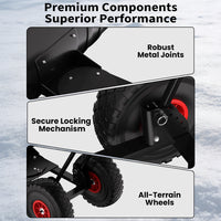 Garvee Pala de Nieve de Acero Galvanizado 73.66 Cm con Ruedas, Hoja Ajustable 7 Posiciones, Mango Ergonómico 5 Niveles, Herramienta Resistente para Propietarios de Casas en Entradas Residenciales, Negro