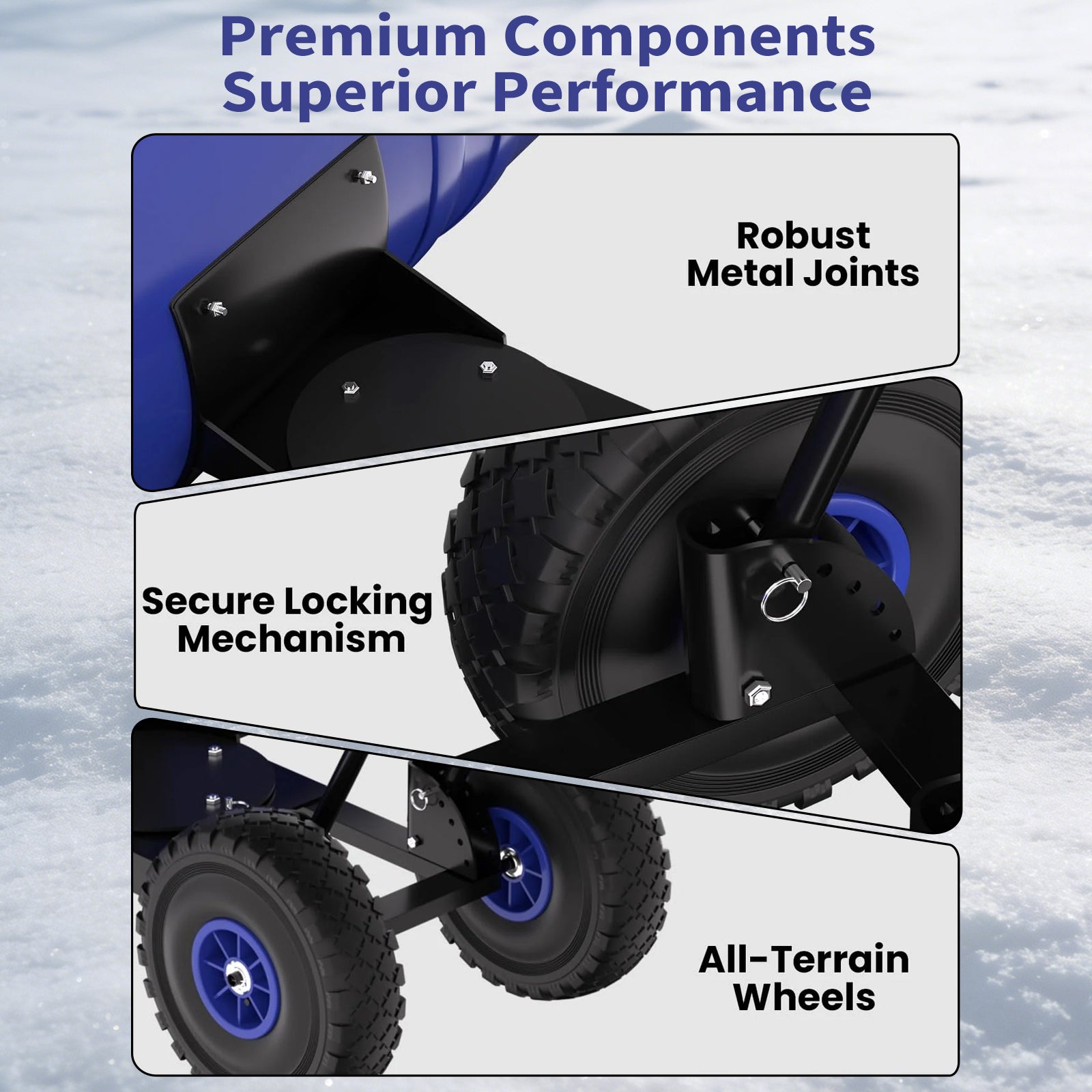 Garvee Empujador de Nieve de Acero 91.44 Cm con Ruedas, Hoja Ajustable Multiposición, Herramienta Práctica para Propietarios de Vehículos en Entradas de Coches, Azul