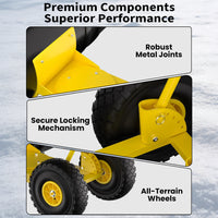 Garvee Pala de Nieve de Acero Galvanizado 73.66 Cm con Ruedas, Hoja Ajustable 7 Posiciones, Mango Ergonómico 5 Niveles, Armazón Robusto para Usuarios Comunes en Entradas y Aceras, Amarillo