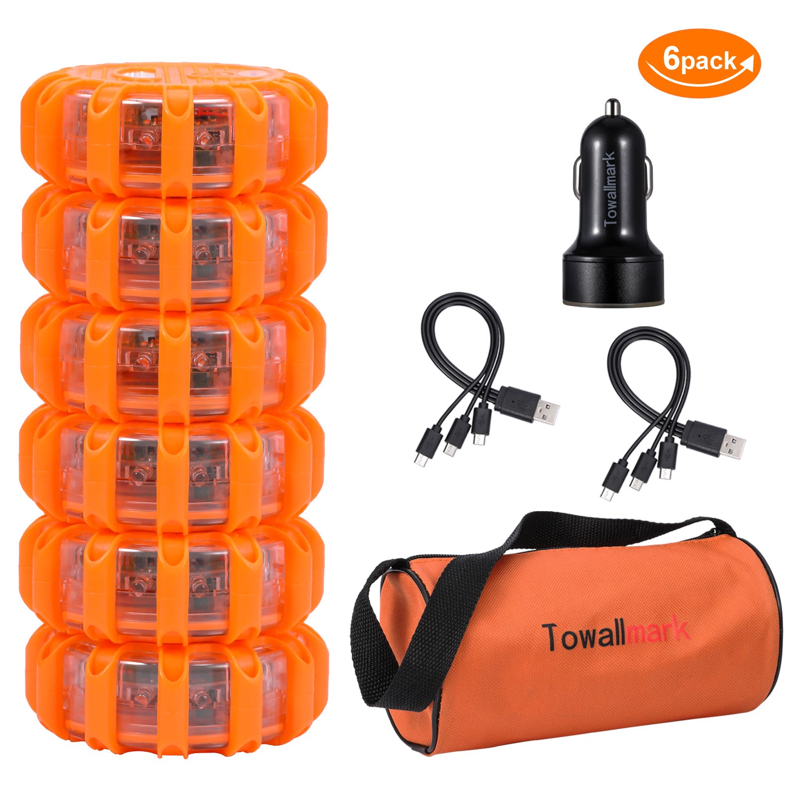 Garvee 6 Pack LED Road Flares Luz De Emergencia Recargable IPX5 Impermeable ABS+PC Base Magnética Para Coche Barco Seguridad Vial