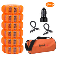 Garvee 6 Pack LED Road Flares Luz De Emergencia Recargable IPX5 Impermeable ABS+PC Base Magnética Para Coche Barco Seguridad Vial