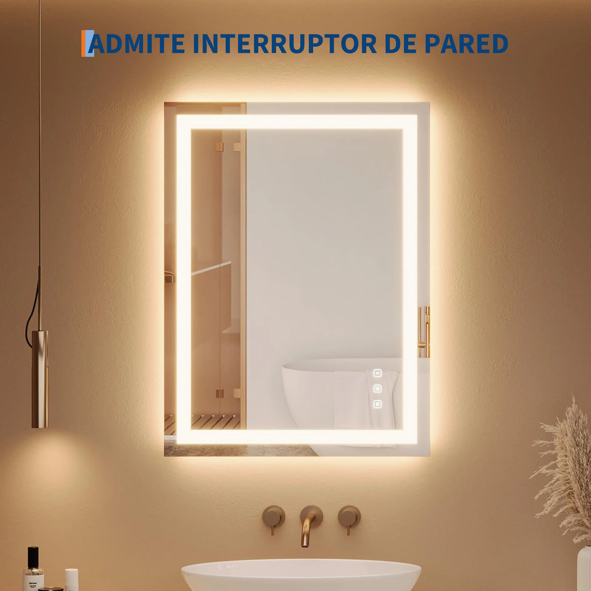 Garvee Espejo de Baño LED 60x80 cm Antivaho Regulable 3 Colores de Luz Interruptor Táctil Vidrio 4mm Sin Marco