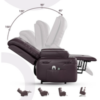 Garvee Sillón Reclinable Eléctrico con Elevación, Masaje 8 Puntos y Calor Lumbar, Cuero PU, 54-56cm Ancho de Asiento, Reclinación 135°, para Personas Mayores, Marrón