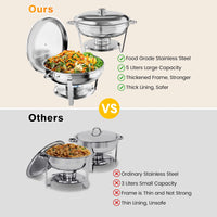 Garvee Set de Buffet Chafing Dish Redondo de Acero Inoxidable 201, 5L, Desmontable, 4 Piezas, Mantiene Temperatura, para Eventos y Bodas