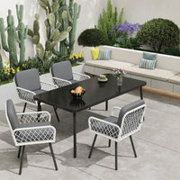 Garvee Juego de 4 Sillas de Comedor para Patio, Ratán Tejido a Mano y Metal Negro, Cojines Impermeables, Diseño Ergonómico para Jardín y Balcón