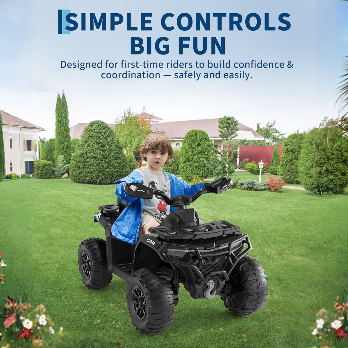 Garvee Quad Eléctrico 12V, 2 Motores, Suspensión Offroad, 4 Ruedas, LED Bluetooth, 3-8años, Exterior, Negro