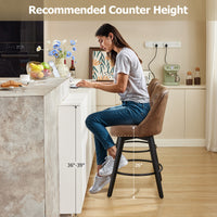 Garvee Taburetes de Bar Giratorios Modernos con Respaldo, Asiento Acolchado de Cuero, Patas de Madera Sólida, Altura 66 cm para Cocina y Bar en Casa, Diseño con Tachuelas, Negro