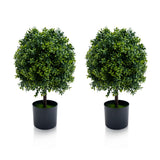 Garvee Set de 2 Árboles Topiarios Artificiales de 60 cm de Doble Bola para Porche y Entrada - Verde Oscuro