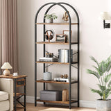 Garvee Estantería Arqueada 5 Niveles Metal y Madera, Soporte X, Ajustable, para Sala y Oficina, 180×60×28 cm, Moderno - 5 Niveles -Marrón Rústico