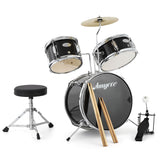 Garvee Set de Batera Infantil de 3 Piezas, Kit de Percusin Plateado para Nios con Taburete y Baquetas, Regalo Ideal para Aprendizaje Musical en Casa - Negro
