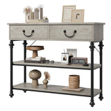 Garvee Mesa Consola Estrecha con 2 Cajones y Estantes, para Pasillos y Salas, Estilo Industrial Moderno, MDF y Tablero de Partículas, Gris Rústico, 100×30×80 cm - Gris