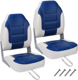 Garvee Asientos de Barco Plegables de Respaldo Alto 2 Pack - Cojín Elástico Grueso 59×39 cm - Impermeables y Resistentes UV - Tela Marina con Soporte Lumbar - Ajuste Universal para Pedestal 13×13 cm - Ideal para Pesca y Paseos en Barco - Blanco y Azul