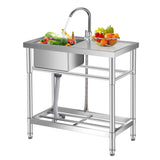 Garvee Fregadero Individual de Acero Inoxidable 304 Pulido, 76×41×76 cm, Grifo Doble Control, Ajuste Nivelable, para Hogar y Comercio - Plateado-Fregadero Individual