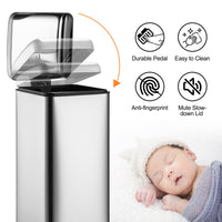 Garvee Bote de Basura de Acero Inoxidable Modelo LTM7-30L, 34×28×68cm con Pedal y Tapa Cerrada Húmeda, Cubeta Extraíble y Sellado de Aceite, Ideal para Cocina y Oficina, Color Acero Inoxidable