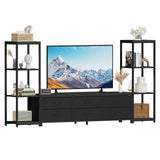 Garvee Mueble TV Consola Moderna de Madera y Metal 6 Cajones de Tela y Estantes Industriales de 4 Niveles Estabilidad Antivuelco Negro