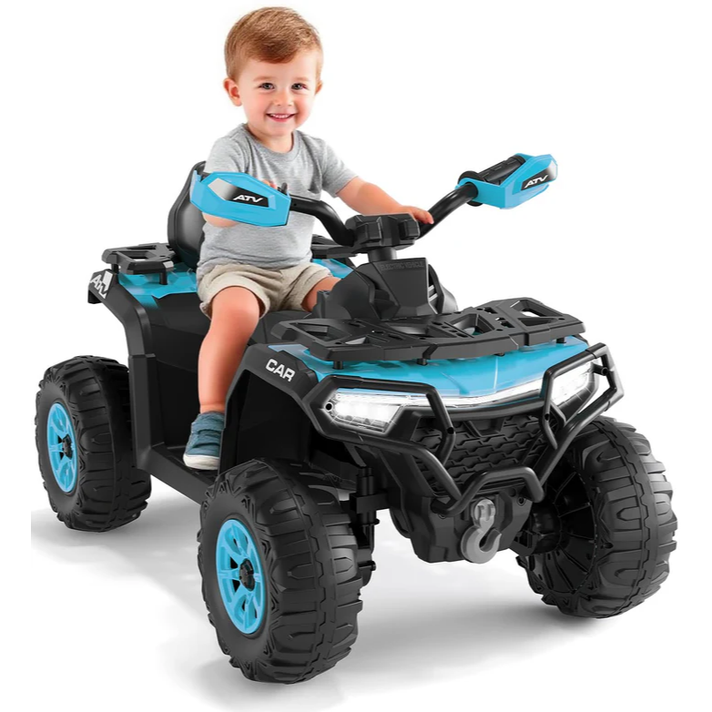 Garvee Quad Eléctrico Infantil 12V Todo Terreno Azul Turquesa, 2 Motores Potentes, Control Parental, Suspensión, LED, Bluetooth, USB para Niños 3-8 Años