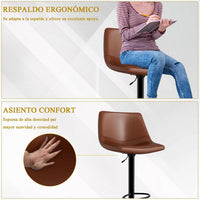 Garvee Pack de 4 Taburetes de Bar Giratorios Ajustables 61-81 cm, Cuero PU Café, Respaldo Alto Ergonómico, Base Metálica Negra, para Cocina y Comedor