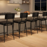 Garvee Conjunto De 4 Taburetes De Bar Altura De Mostrador Cuero Impermeable Asiento Acolchado Patas Metálicas Reforzadas Para Isla Y Barra - Negro Retro