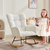 Garvee Sillón balanceador para guardería, lactancia y salón, respaldo alto acolchado, estructura de hierro con patas de madera, color beige, cómodo y estable - Beige