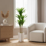 Garvee Planta Artificial Dracaena 146 cm, Árbol Ecológico con Maceta Blanca Alta, Decoración para Salón y Oficina - Tronco de Brasil