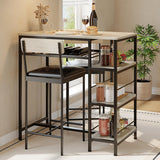 Garvee Conjunto De Comedor Moderno 3 Piezas Mesa Con 2 Taburetes Tapizados Marco Metálico Portabotellas Integrado Gris Para Cocina Y Apartamento - Gris