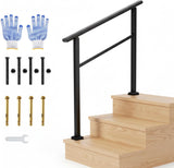 Garvee Barandilla para Escalera de 3 Peldaños Ergonómica y Estable con Accesorios de Montaje y Guantes para Exterior e Interior Negro - Negro/1 Ud.