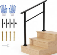 Garvee Barandilla para Escalera de 3 Peldaños Ergonómica y Estable con Accesorios de Montaje y Guantes para Exterior e Interior Negro