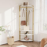 Garvee Perchero esquina 01 semicircular metal 6 ganchos dobles estante zapateros diseño industrial ahorro espacio 180cm interior entrada pasillo IdealHouse dorado+blanco mármol - Dorado & Blanco