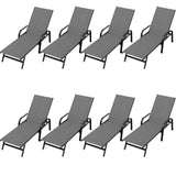 Garvee Silla de Exterior Lounge Ajustable con Tela Textilene, Respaldo Reclinable 5 Posiciones, Estructura Metálica, Resistente al Agua y UV, para Patio y Piscina, Gris, Set de 8 - Gris