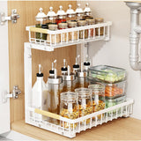 Garvee Organizador de Fregadero Estante Deslizante 2 Niveles Rack Gabinete Acero al Carbono Blanco - 