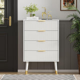 Garvee Cómoda Moderna de 4 Cajones con Acabado Acanalado, Sinfonier de MDF Blanco con Patas y Tiradores Dorados para Dormitorio y Salón, Diseño Antivuelco - Blanco