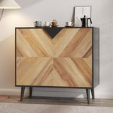 Garvee Aparador con Diseño de Espiga en Nogal, Mueble Auxiliar de 2 Puertas, Estilo Moderno y Funcional para Salón o Recibidor, Madera y Negro - Veta de Nogal + Negro