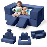 Garvee Sofá Modular Infantil Convertible de 6 Piezas con Microterciopelo Suave y Espuma de Alta Densidad, 100 × 50 × 40 cm, Azul Marino - Azul Marino