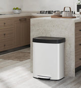 Garvee Bote De Basura De 60L Con Tapa Suave Acero Inoxidable Pedal Manos Libres Cocina Baño - Blanco