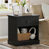 Garvee Mesita de Noche con Cajón y Diseño Ondulado, para Dormitorio y Salón, 57,7x39,7x61cm, MDF Negro, Amplio Espacio de Almacenamiento - Negro