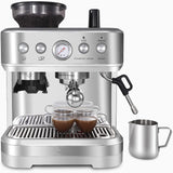 Garvee Cafetera Express Superautomática con Molinillo - Bomba Italiana 15 Bares, Portafiltros 58mm y Acero Inoxidable - Plata1